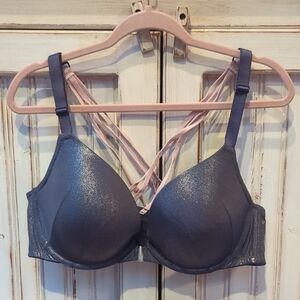 Cacique, Blue/Grey Metallic Boost Plunge Bra.Sz 44 B